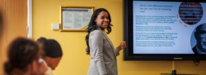 Business student giving presentation