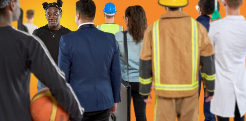 Young student standing out in crowd discovering potential