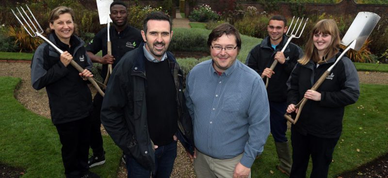 horticulture students with forks & spades