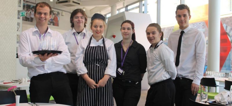 Hospitality students in Kidderminster College restaurant