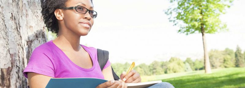 adult student studying outside