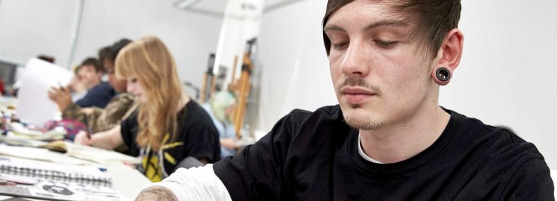 university level art and design students working on projects