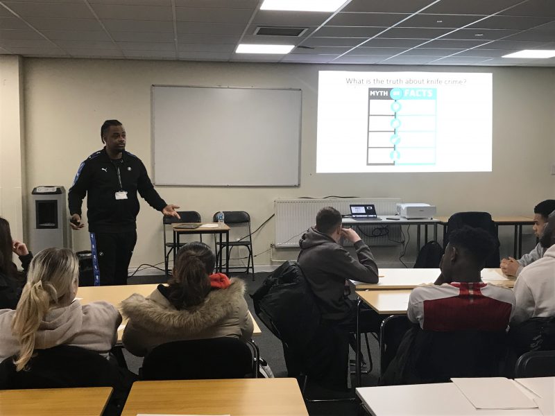 Malachi from Ambitious Lives speaks to students about knife crime.