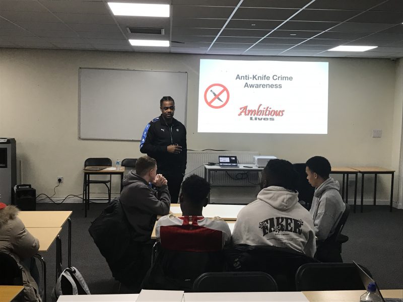 Malachi from Ambitious Lives speaks to students about knife crime.